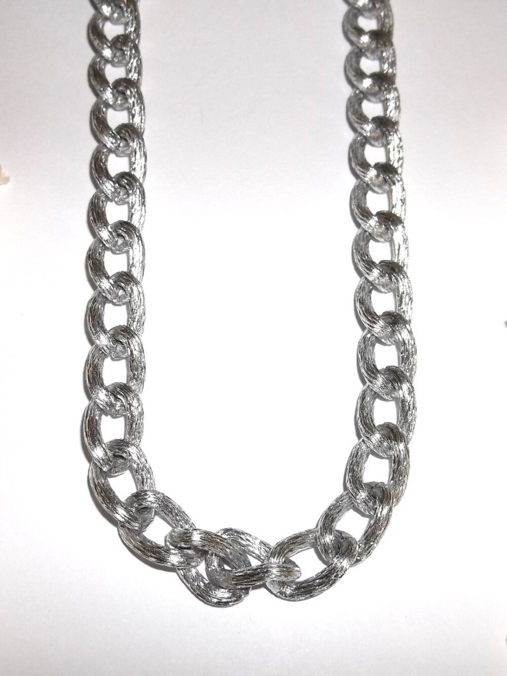 Thick Silver Chain Link Necklace Statement Costume Jewelry Silver Tone Long D570
